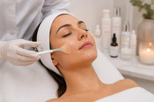 Woman receiving a professional chemical peel treatment at a cosmetic clinic in Crows Nest, Sydney.
